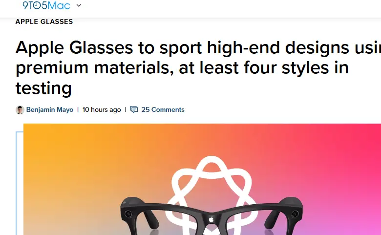對標Meta雷朋！蘋果智慧眼鏡設計曝光，四種鏡框任選