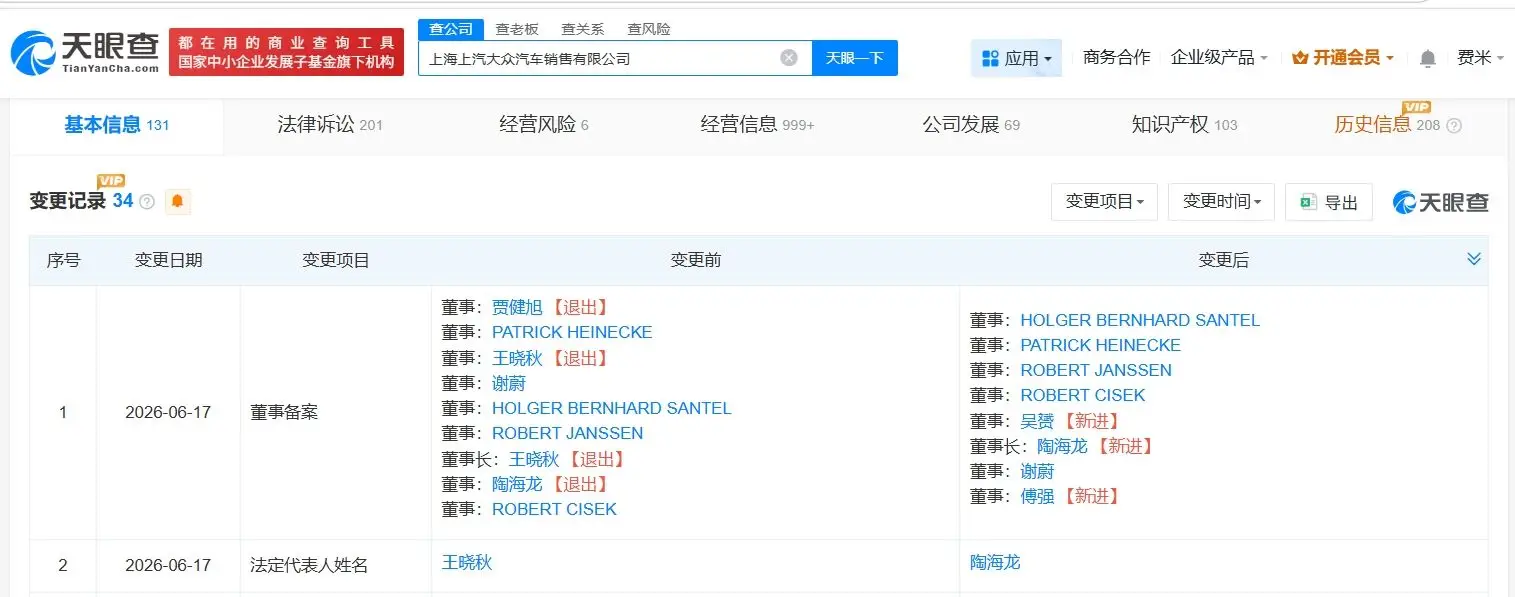 王曉秋卸任上海上汽大眾汽車銷售公司董事長